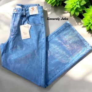 Sincerely Jules NWT Wide Leg Shimmer Sparkling Metallic  Blue Jeans Sm& Md